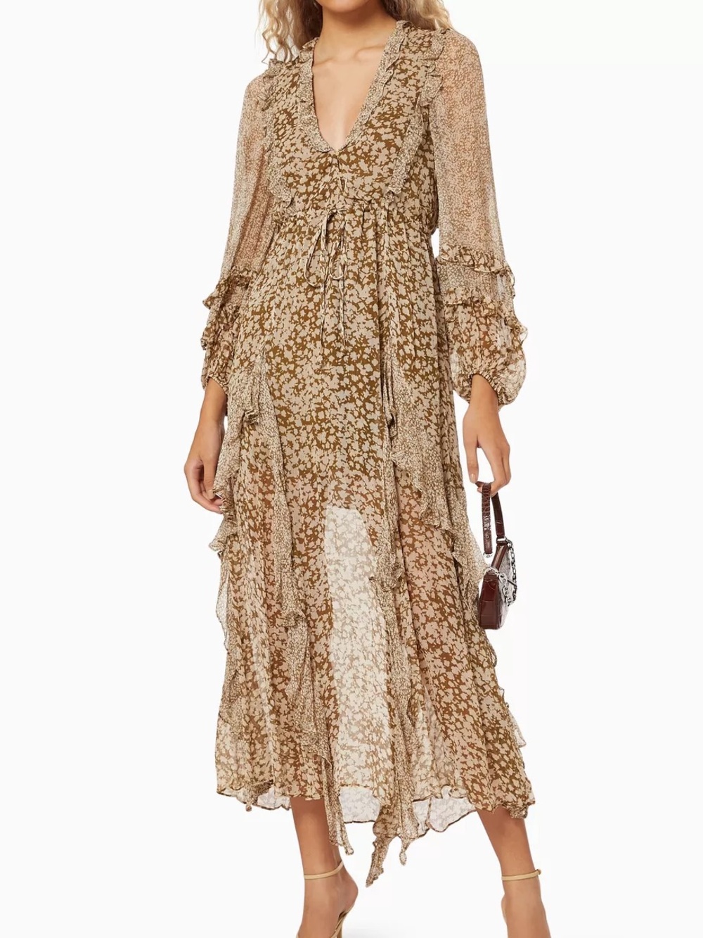 Shona Joy Ruffle Maxi Dress in Green Floral
